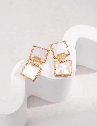 Square Shell Dangle Earrings