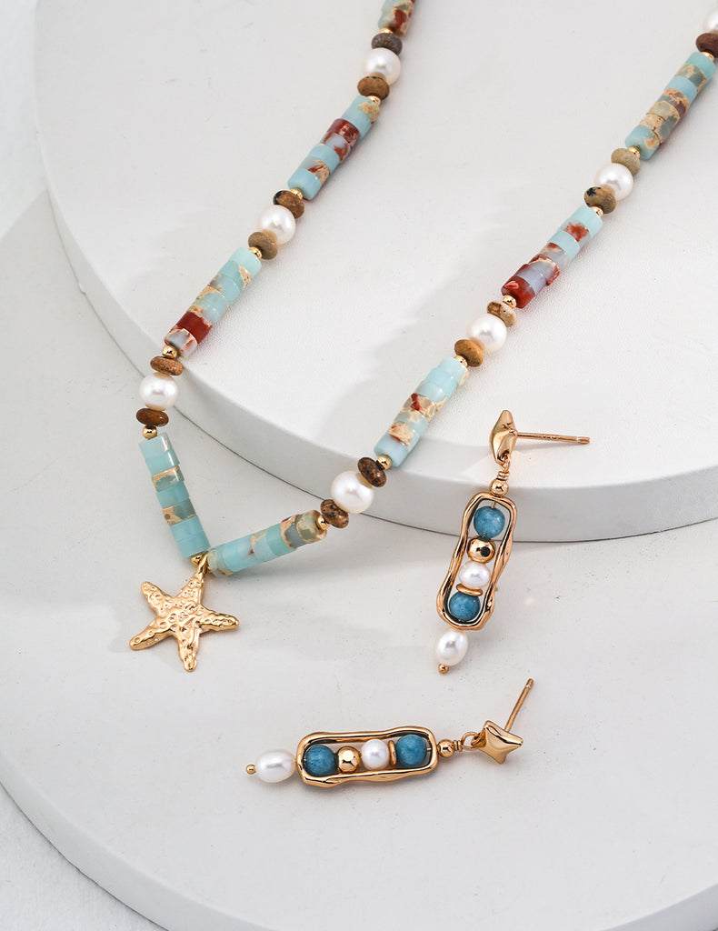 Starfish Pendant Colorful Beaded Necklace