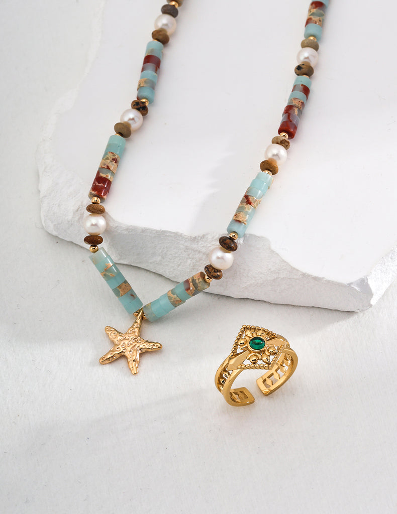 Starfish Pendant Colorful Beaded Necklace