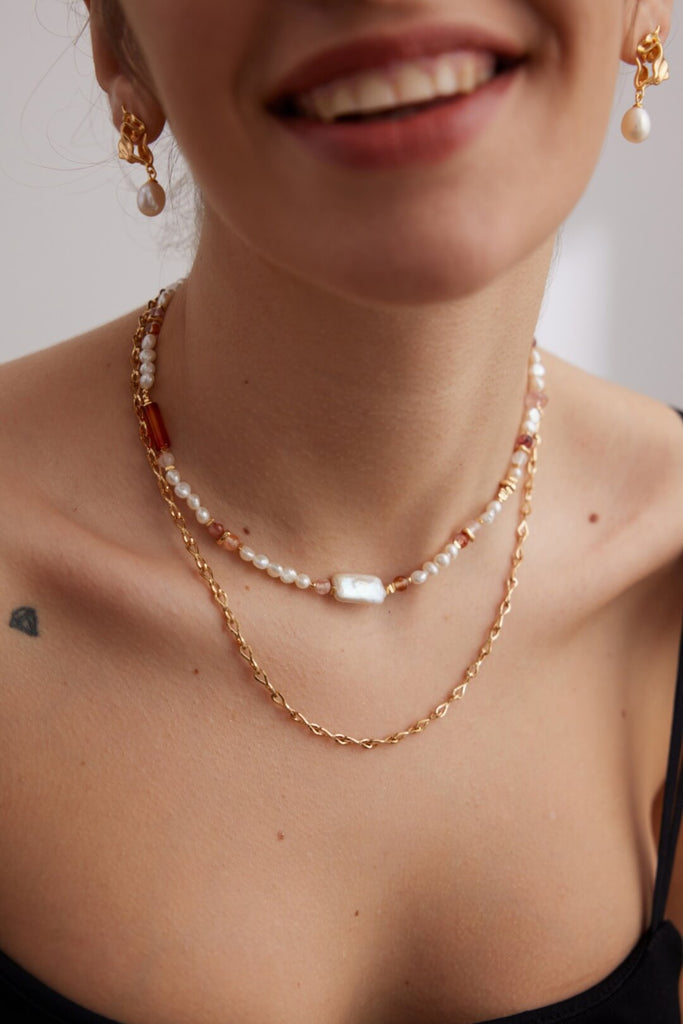 Strawberry Quartz Pearl Necklace