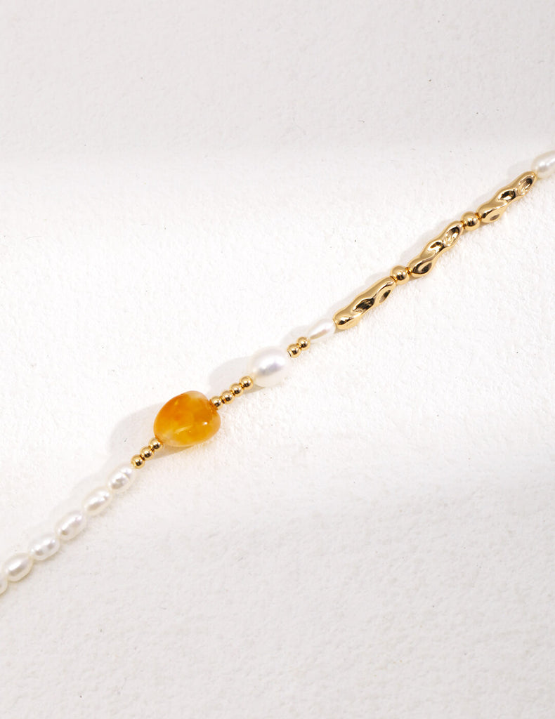 Tiger Eye Stone Pendant Agate Pearl Necklace