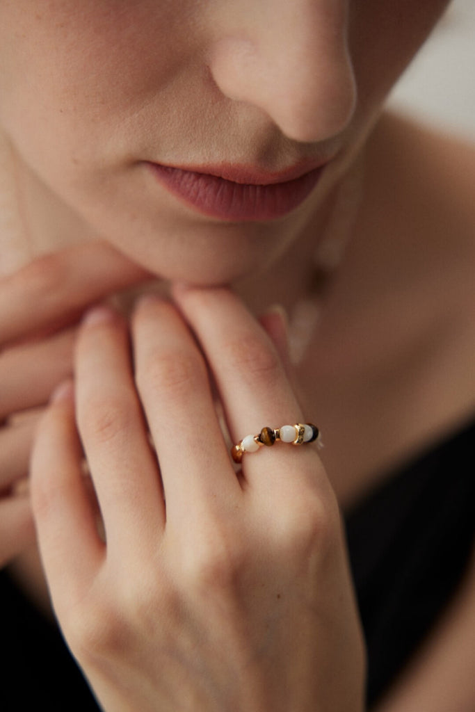 Tiger Eye Stone Shell Beads Ring