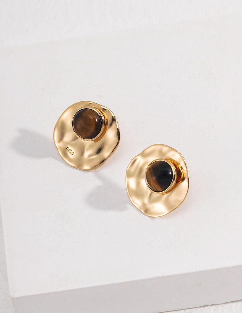 Tiger Eye Stone Sterling Silver Studs Earrings