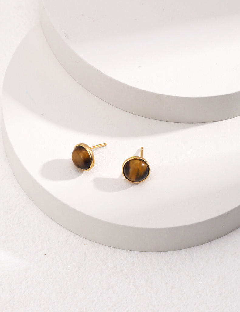 Tiger Eye Stone Sterling Silver Studs Earrings