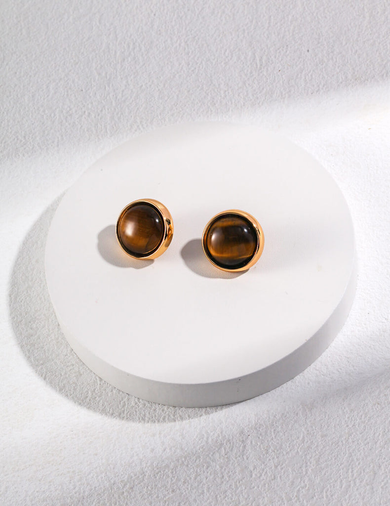 Tiger Eye Stone Stud Earrings