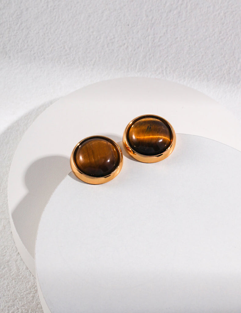 Tiger Eye Stone Stud Earrings