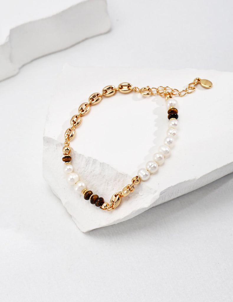 Tiger Eye Vintage Pearl Bracelet