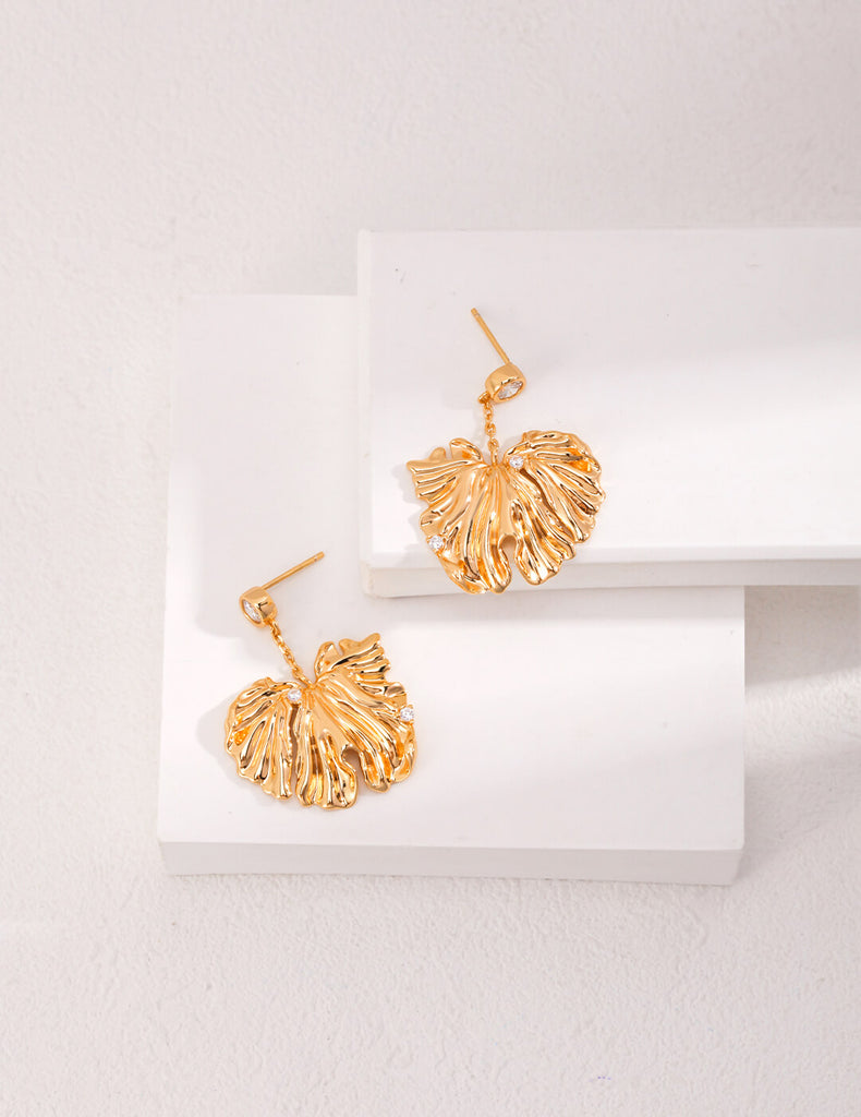 Zircon Embellished Leaf Earrings