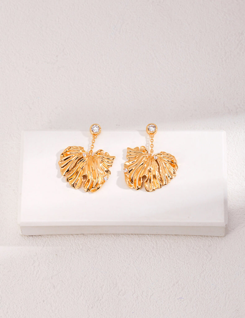 Zircon Embellished Leaf Earrings