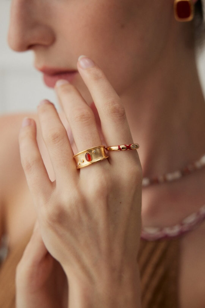 red thread sterling silver ring