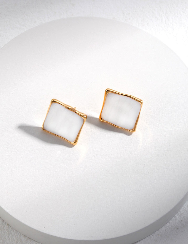 Minimalist Milky White Glaze Square Earrings