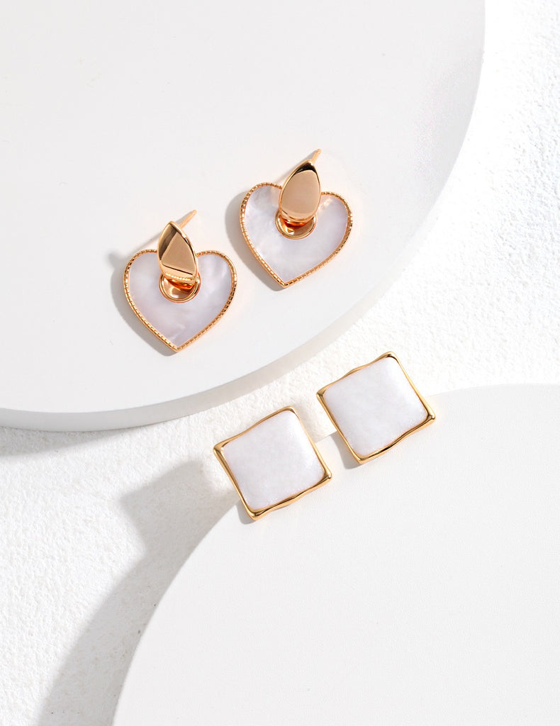 Minimalist Milky White Glaze Square Earrings